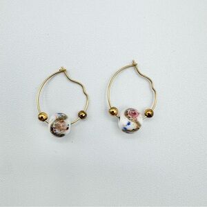 Gold Toned Glass Bead Hoop Earrings